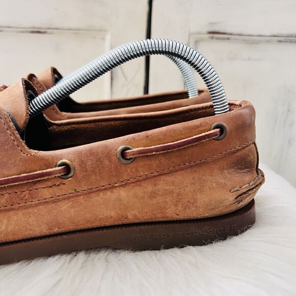 Sperry Top Sider Brown Leather Slip on Loafers Boat Shoes Leather Laces Mens 9M - Picture 3 of 8